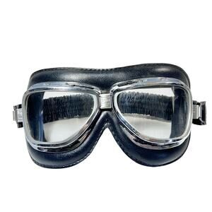 Vintage Climax 510 Motorcycle Aviator Goggles Black Leather Chrome Plated